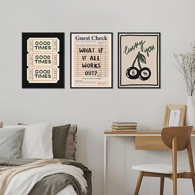 Dytila Floating Framed What If It All Works Out Quote Wall Art Set of 3, Retro Good Times Trendy Pictures Wall Decor Lucky You Vintage Room Aesthetic Paintings, Prints for Apartment Decor 16x24 in