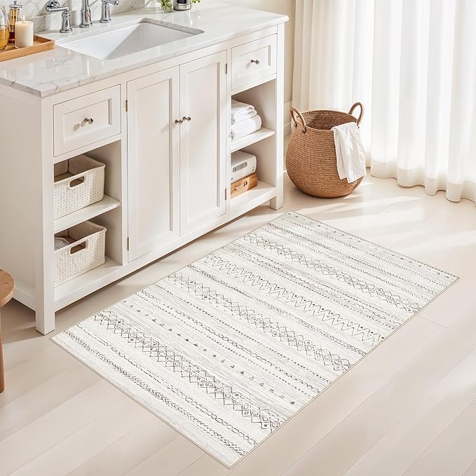 cotiled 3x5 Area Rug Living Room: Washable Boho Rugs with Non Slip Backing Small Soft Indoor Stain Resistant Carpet for Bedroom Farmhouse Dining Room Lightweight Home Decor Brown