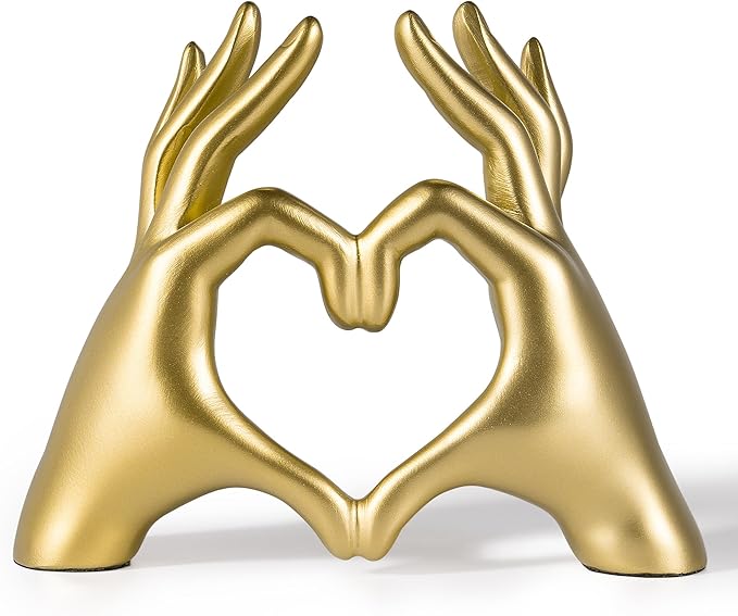 Gold Decor Living Room - Small Shelf Decor Aesthetic - Heart Hands Sculpture - Teen Girls Bedroom Knick Knacks - Cute Home Shelves Accent - Table Statue Love Decorations Gift (Gold (Open Hand), Small)