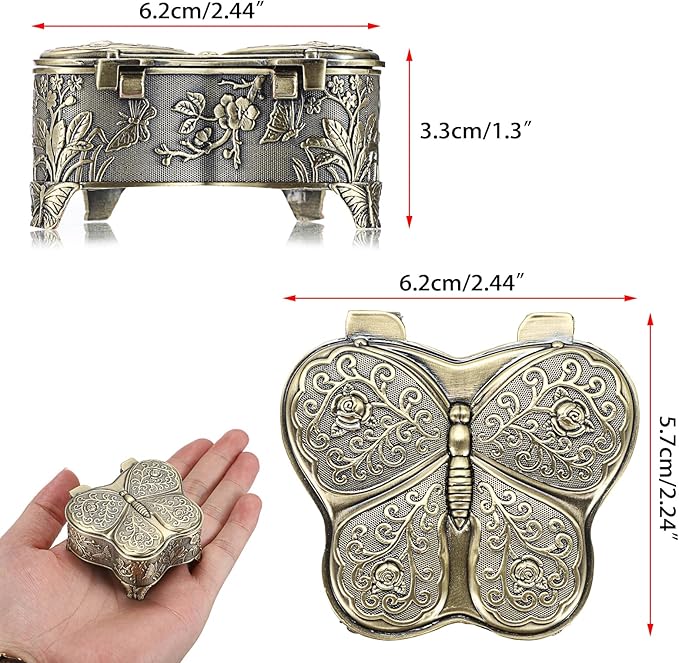 Hipiwe Butterfly Shape Jewelry Organizer Box Vintage Metal Jewelry Trinket Box Small Treasure Chest Ring Holder Earrings Necklace Storage Box Keepsake Box, Bronze