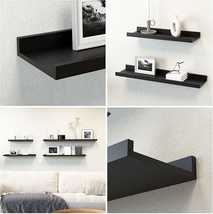 Boswillon 55.1 Inches Long Floating Shelves, 2 Set Modern Wall Shelf for Bedroom, Nursery Book Shelf with Lip, Picture Ledge Shelf for Wall Decor Living Room Bathroom Kitchen - Black