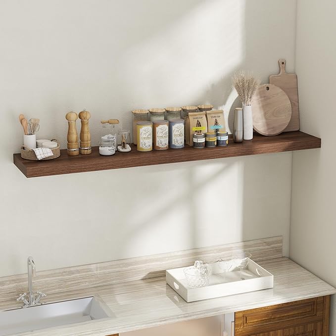 Fun Memories 12 Inch Deep Floating Shelves, 67 Inch Long Extra Large Floating Shelves for Home & Office, Wall Shelves with Invisible Bracket, Walnut, Set of 1