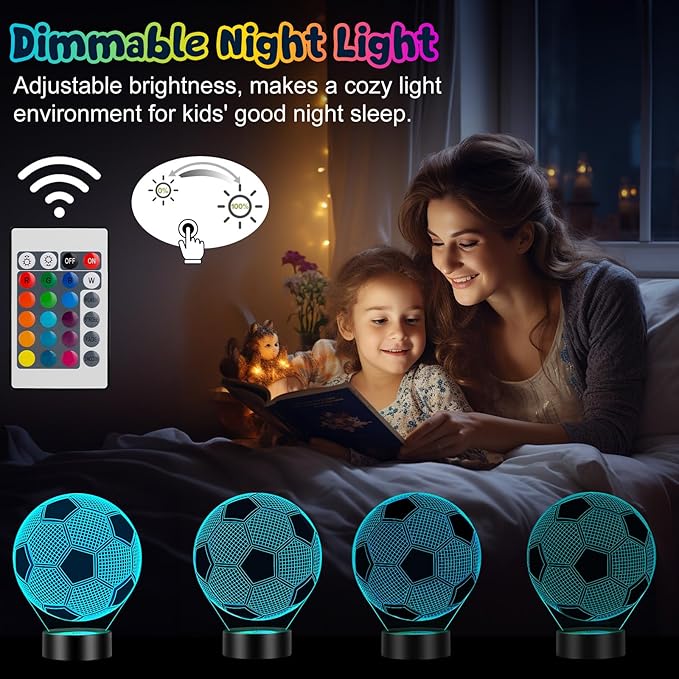 Linkax Soccer Gifts for Teens Boys Girls, Soccer Ball 3D Illusion Lamp Night Light Room Decor, 16 Colors Change 6 7 8 9 10 11 12 Year Old Boy Sports Fan Birthday Gifts