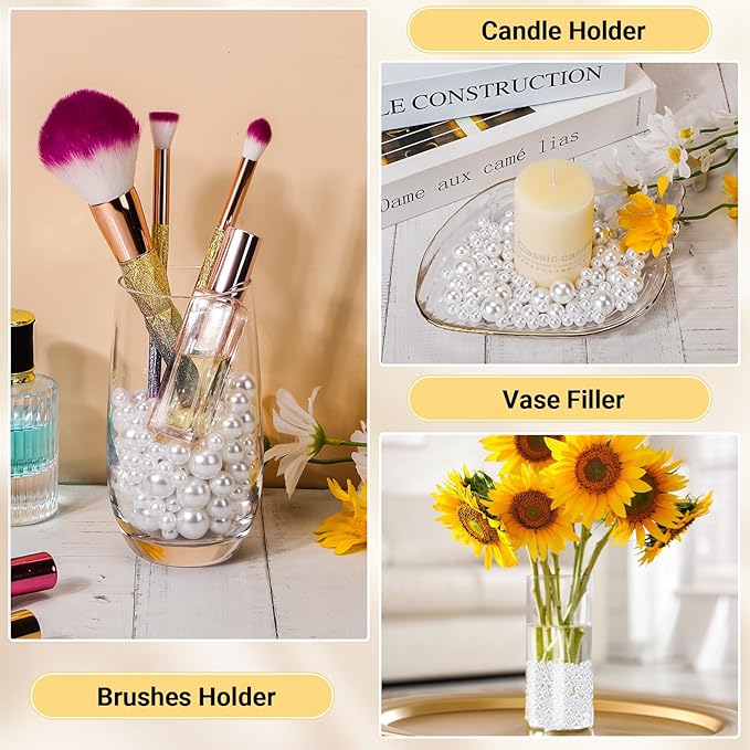 Suream 160PCS Makeup Beads for Brush Holder, 16mm/0.63Inch Round Beads for Cosmetic Pen Organizer, Vase Filler for Wedding Centerpiece, Birthday Party, Table Scatter, Home Decoration(White, No Hole)