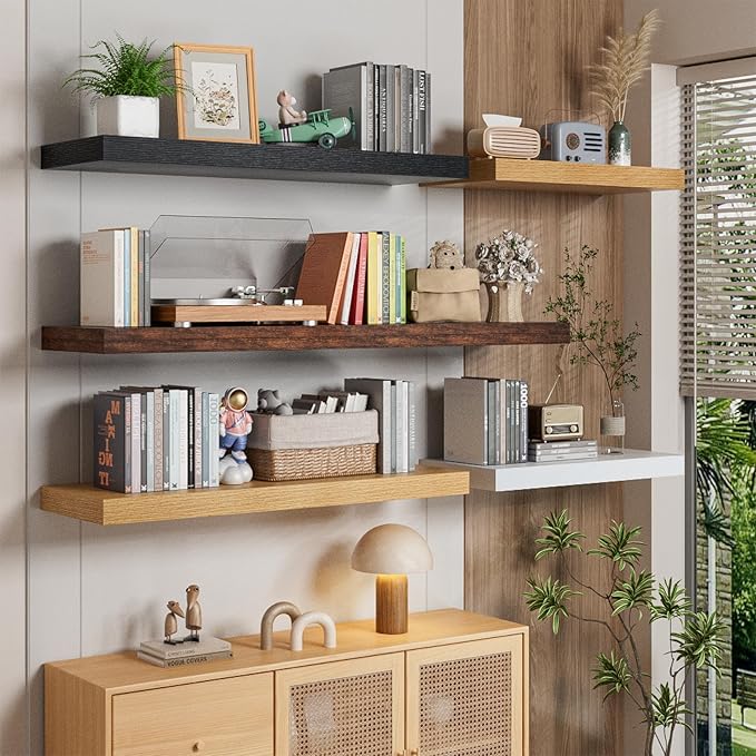 Heimlove 12" Deep Floating Shelves for Wall, 48W x 12D Inch Shelf Bathroom Shelves Set of 2, Mounted Shelves for Books Living Room Laundry Room Bedroom Kitchen Home Office, White