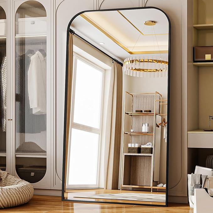 Full Length Mirror 81"x41" Arched Floor Standing Large Mirrors Full Body Mirror with Stand - with Aluminum Frame for Bedroom Living Room, Black