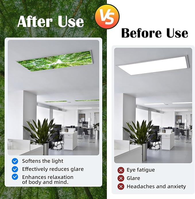 ANGSYLTH 2 Pcs Fluorescent Light Covers - 4 x 2 Feet Covers for Ceiling Lights, Magnetic Light Filters for Classroom, Office, Hospitals, Home