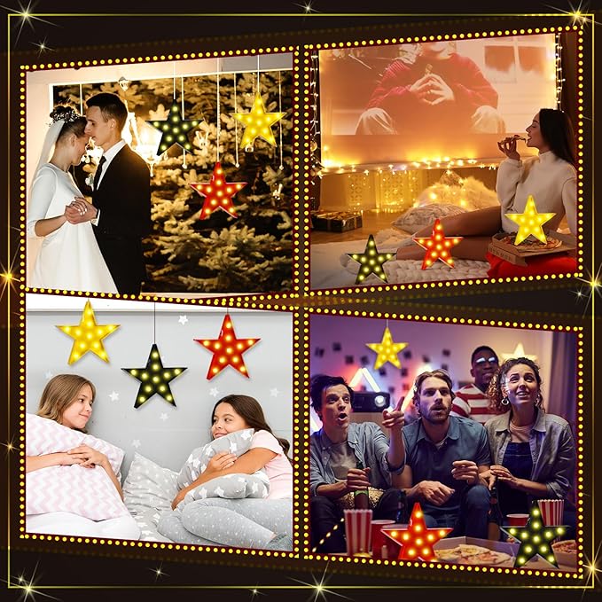 VIHOSE 6 Pcs Marquee Star Lights LED Star Signs Light up Movie Theater Decor Battery Operated Night Light for Gifts Birthday Party Home Movie Decor (Red,Black,Warm)