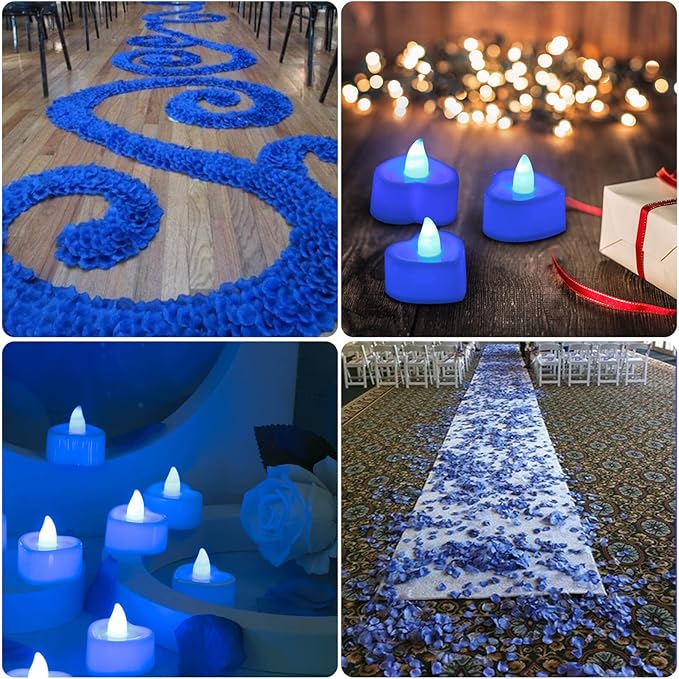cridoz Blue Rose Petals for Romantic Night for him Set, 2000 Pieces Artificial Rose Petals with 24 Pieces Flameless LED Candles for Decoration Wedding Party Valentine's Day(Blue)