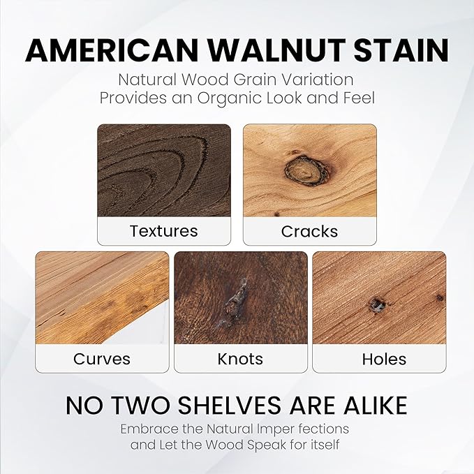 Fun Memories Floating Shelves for Wall, 60"x9.3" Rustic Solid Live-Edge Elm Wood Wall Shelves, Heavy-Duty Floating Shelves with Invisible Brackets for Living Room, Bedroom, and Kitchen, Walnut Finish