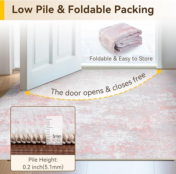 RELEANY Washable Area Rugs 9'x12' Non-Slip Modern Abstract Soft for Living Room Entryway Bedroom Nursery, Print Pattern, Grey Pink