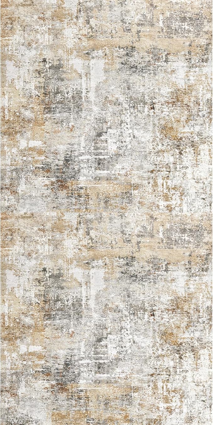 3x6 Washable Non-Slip Kitchen Runner Rug – Modern Abstract Wide Floor Carpet Runner with Rubber Backing for Entryway, Hallway, Bathroom, Living Room, Low Pile Thin (Gold Grey)