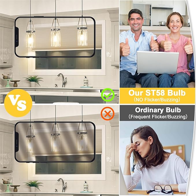 ASOMST 4-Pack Vintage Edison Bulbs 60W Equivalent, 850LM 6W LED Light Bulb Soft White 3000K, ST58 Filament Lighting E26 Base, Non-Dimmable