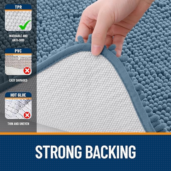 OLANLY Bathroom Rugs 30x20, Extra Soft Absorbent Chenille Bath Rugs, Rubber Backing Quick Dry, Machine Washable Bath Mats for Bathroom Floor, Tub and Shower, Home Decor Accessories, Airy Blue
