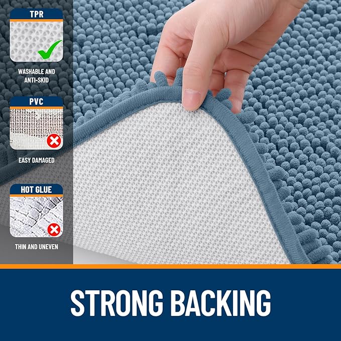 OLANLY Large Bathroom Rugs 50x30, Extra Soft Absorbent Chenille Bath Rugs, Rubber Backing Quick Dry, Machine Washable Bath Mats for Bathroom Floor, Tub and Shower, Home Decor Accessories, Airy Blue
