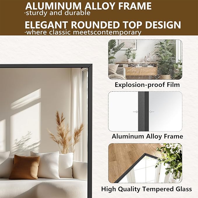 Koonmi 77"x38" Floor Mirror Full Length, Bedroom Floor Body Mirror with Stand, Large Black Mirror, Leaning, Standing or Hanging Horizontally/Vertically