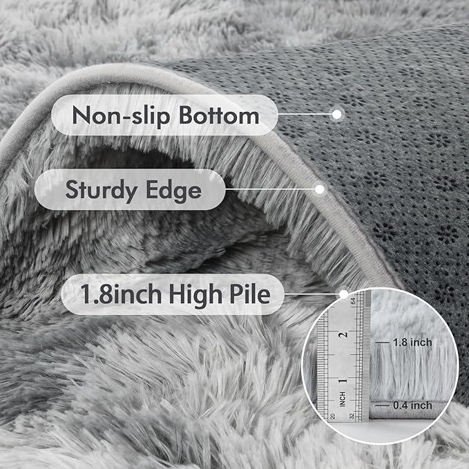4x6 Ft Shag Rugs for Bedroom Living Room, Tie-Dyed Ultra Soft Fluffy Furry Area Rugs for Indoor Floor, Aesthetic Carpet for Kids Home Decor (Grey)