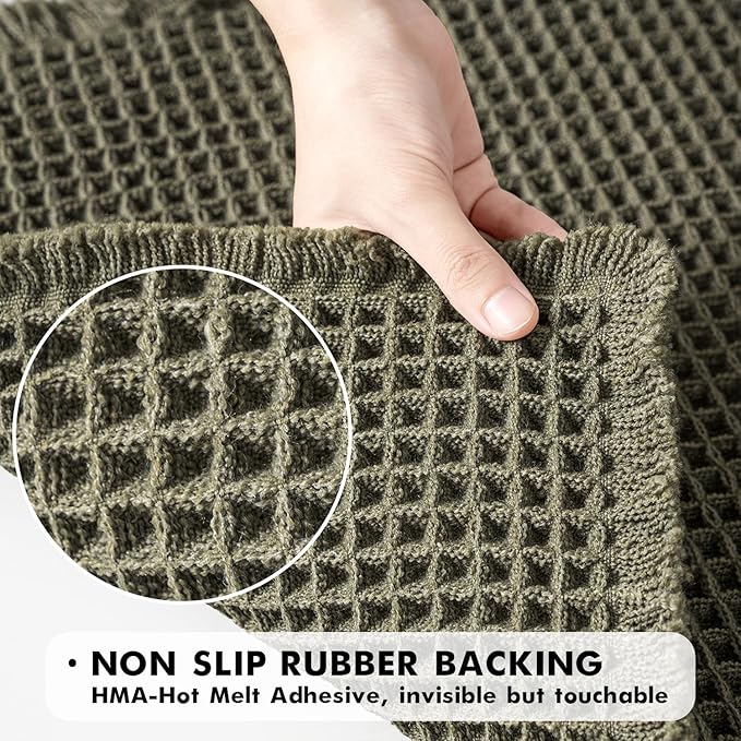 MIULEE Set of 2 Waffle Bathroom Runner Rugs, Boho Bath Rugs Non Slip, Super Absorbent Runner Bath Mats, Rubber Backed Shower Mats for Hallway Bedroom Laundry Room, Green, 2'x6'(24x72 Inch)
