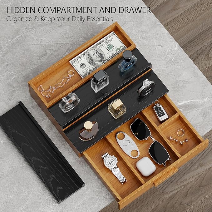Solid Walnut Wood Cologne Organizer for Men, 3 Tier Cologne Stand Display Shelf with Hidden Compartment and Drawer, Perfume Stand Organizer, Perfume Display Holder, Great Gift for Men Father