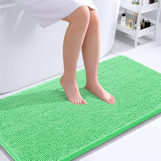 OLANLY Bathroom Runner Rugs 44x24, Soft Absorbent Chenille Bath Rugs, Rubber Backing Quick Dry, Machine Washable Long Bath Mats for Bathroom Floor, Tub and Shower, Home Decor Accessories, Mint Green