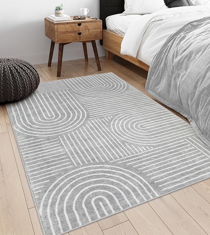 Lahome Abstract Area Rug 5x7,Soft Washable Rugs for Living Room Ultra-Thin Non Slip Gray Rugs for Bedroom, Throw Rug Carpet for Dining Room Office Playroom Darrell (5'x7',Gray)