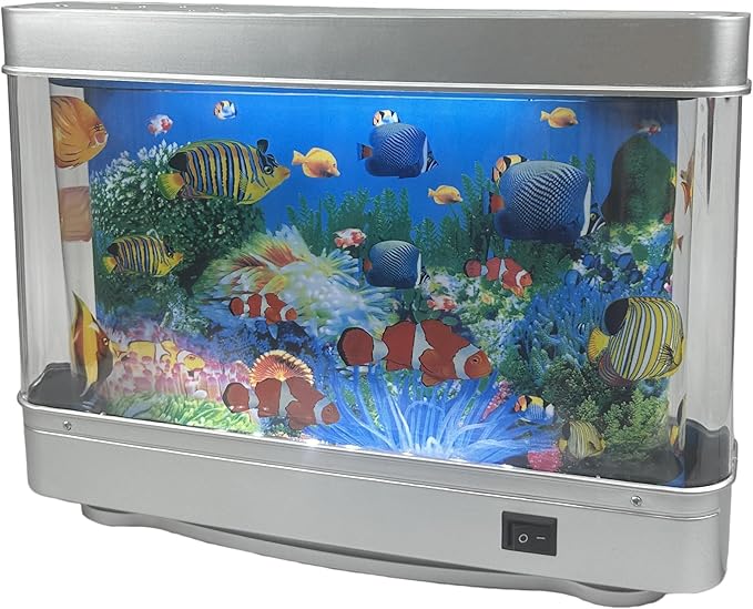 Tokenkuko Fake Motion Fish Tank Mini Aquarium, Artificial Tropical Decorative Lamp Night Light with Moving Fish, Gift for Kids(US Plug)
