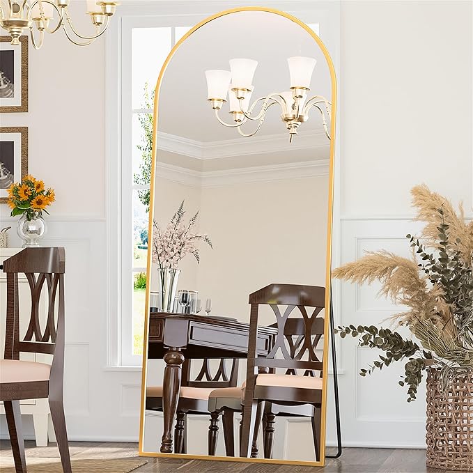 Antok Arched Full Length Mirror, 71"x28" Gold Metal Frame Floor Mirror for Bedroom Living Room, Freestanding/Wall Mount/Leaning