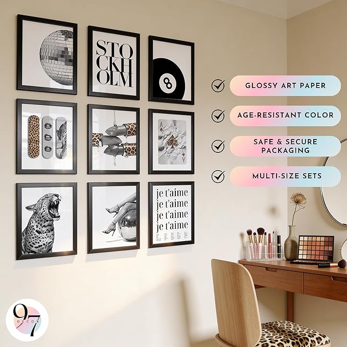 97 Decor 9 Pcs Trendy Leopard Wall Art - Cheetah Pictures Wall Decor For Bedroom, Stockholm Posters For Room Aesthetic, Funky Art Prints For College Girls Dorm Decorations (8x10 Unframed)