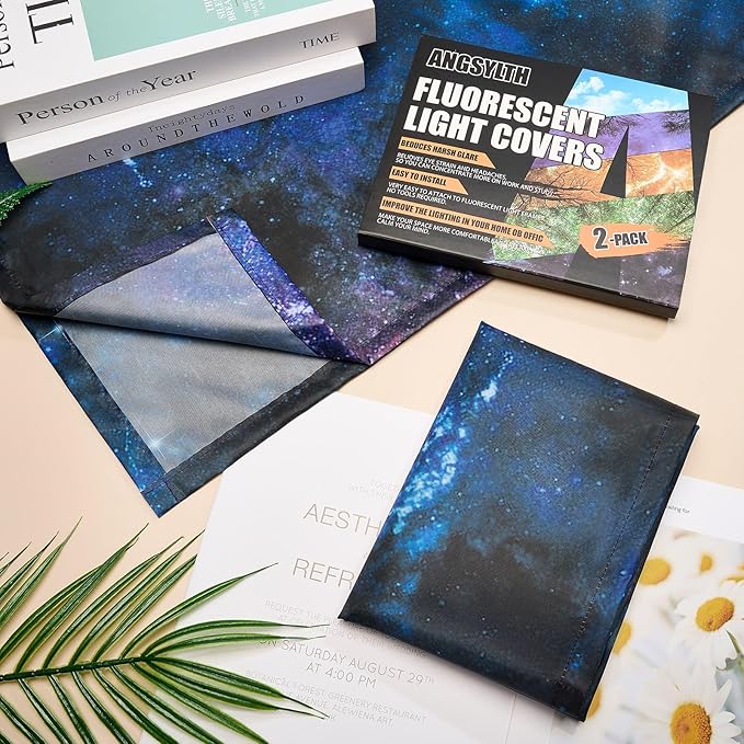 ANGSYLTH 2 Pcs Fluorescent Light Covers - 4 x 2 Feet Covers for Ceiling Lights, Magnetic Light Filters for Classroom, Office, Hospitals, Home