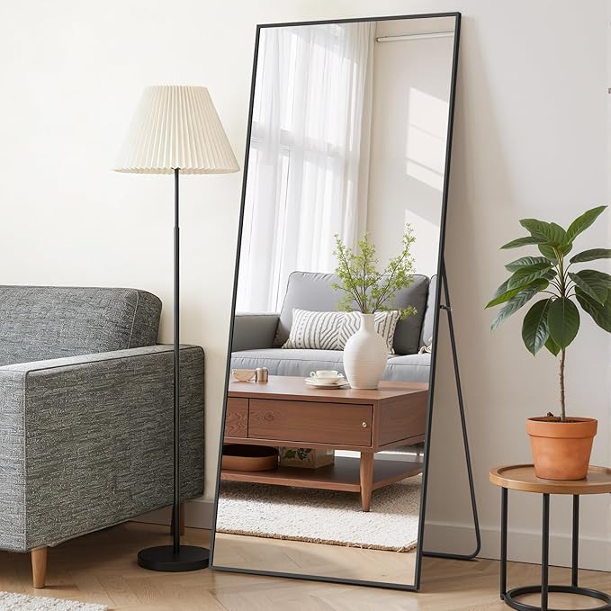 Mirror Full Length 65"x24" Full Body Floor Mirror with Stand, Shatterproof Glass, Aluminum Alloy Frame, Free Standing Wall Mounted or Leaning Rectangle Mirrors for Bedroom Living Room Entryway