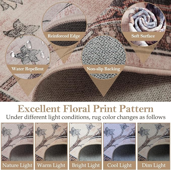 CAPALOCA Machine Washable Rugs Nursery Rug 5x7 Cute Girl Non Slip Low Pile Water Repellent Soft Print Pattern for Bedroom Indoor Decor Kids Playroom Coffeebeige