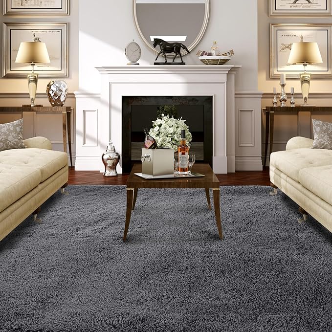 Living Room Area Rug 10x12: Shag Rug 10 X 12 Grey Large Plush Fluffy Soft Rug for Living Room Bedroom - Modern Indoor Shaggy Fuzzy Floor Carpet