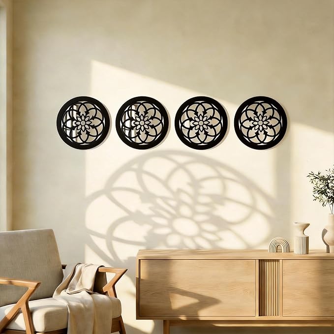 Set of 2 Boho Round Wall Mirror - Circle Matte White Metal Shatterproof Hanging for Wall Decor, Modern Farmhouse & Rustic Vintage Accent for Living Room, Dining Room, Bathroom & Entryway