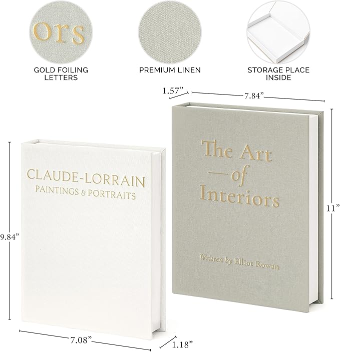 Vine Creations Decorative Books - Set of 2 Linen Hardcover Boxes with Storage - Aesthetic Fake Books for Decoration for Home, Shelf, Bookshelf Decor, Coffee Table Decor, as Storage or Keepsake Box