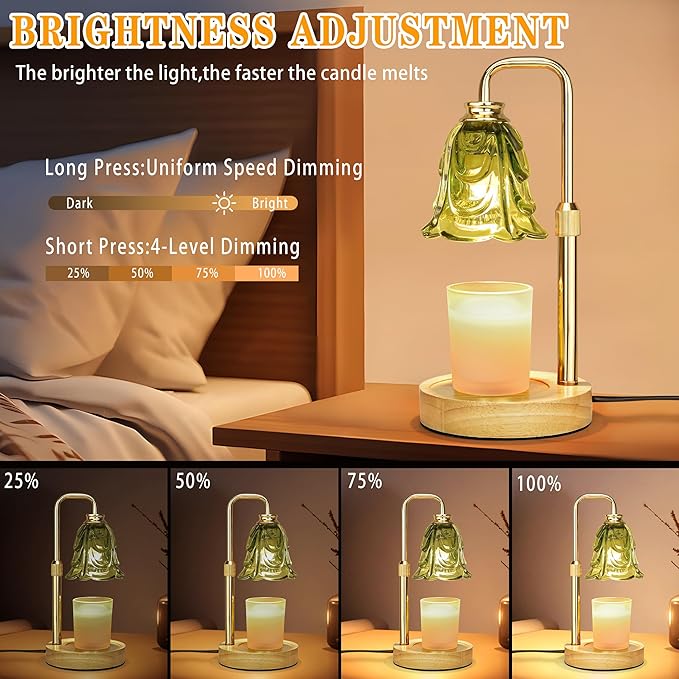 Candle Warmer Lamp with Timer Dimmer, Adjustable Height Green Tulip Candle Wax Warmer, Christmas Birthday Gift for Mom Women,House Warming Gifts for New Home Bedroom Decor,Flower Green