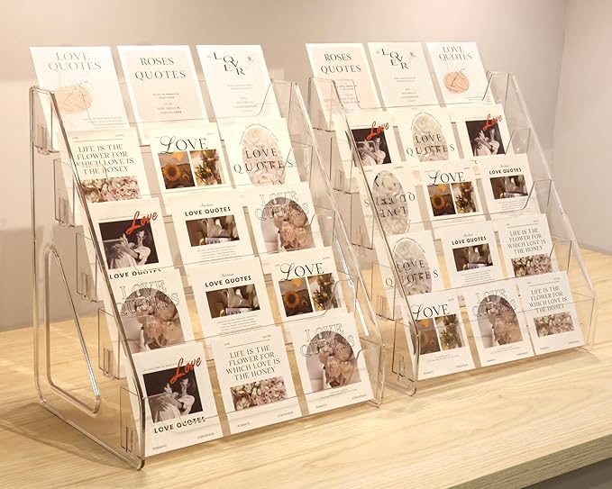Card Display Stand, Clear Acrylic 5-Tiered Shelf For Greeting Sports Graded Card, Postcard, Stickers, Photos, Picture, Football Baseball Basketball Cards, Table Top Display Rack For Psa Slabs (1 Pack)