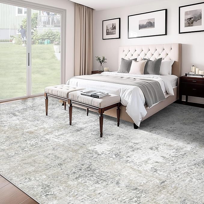 XLUEZ 10x14 Area Rugs for Living Room, Washable Modern Abstract Large Area Rug Neutral Soft Non Slip Kids Rug Stain Resistant Indoor Carpet for Bedroom Dining Room Playroom Office(BeigeGrey, 10'x14')