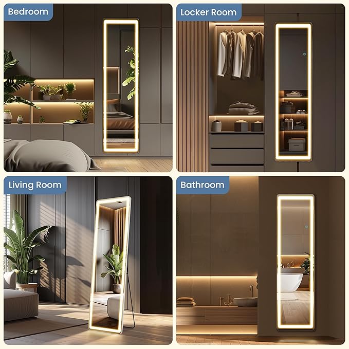 Mirror Full Length, Upgraded Body Wall Mirrors with Shatter-Proof Glass, Floor Standing, Hanging or Leaning, Tall Mirror with Stand Aluminum Alloy Frame for Bedroom