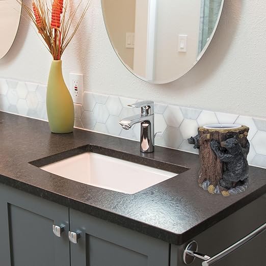 BestGiftEver Small Decorative Vanity Top Wastebasket with Bear Climbing Tree Design | Small Trash Bin for Stylish Touches in Home, Office, or Bathroom - Ideal for Forest and Wildlife Nature Lovers