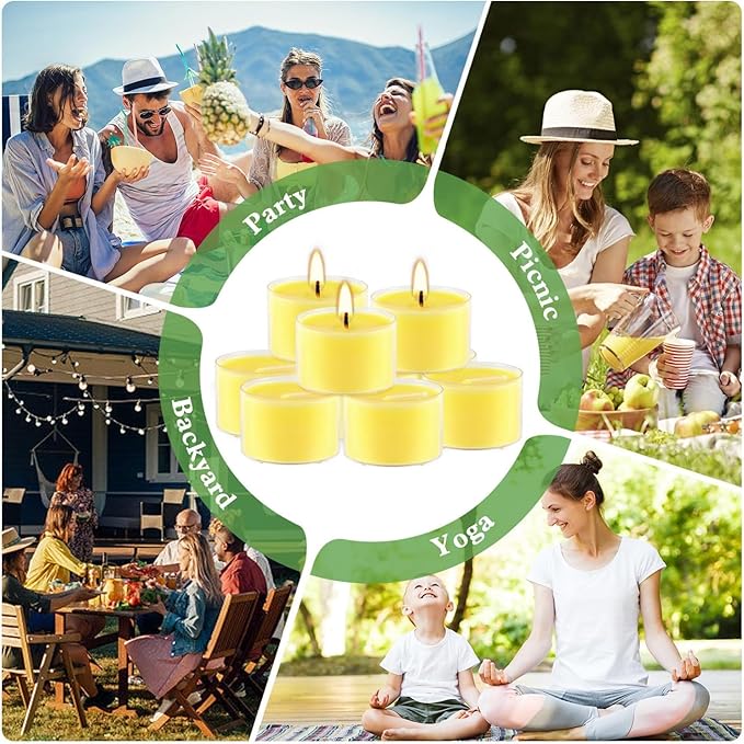 Fclayvts 8-Hour 50Pack Citronella Tealight Candles, Outdoor and Indoor Summer Scented Candle,Natural Soy Wax Candle for Home Patio Garden Yard Balcony,BBQ Birthday Emergency