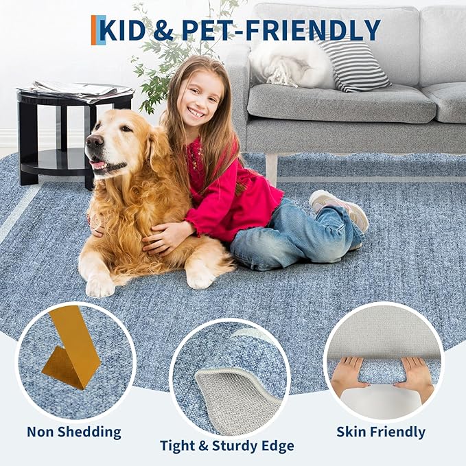 GarveeHome Scalloped Washable Runner Rug 2x6 Non Slip Kitchen Rugs Modern Blue Indoor Entryway Rug Farmhouse Soft Bath Mat Stain Resistant Carpet for Bedroom Hallway Laundry 2 ft x6 ft Blue
