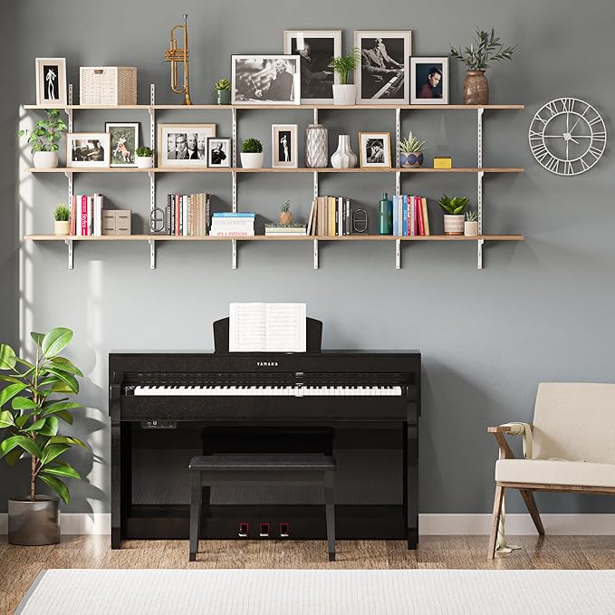 Wallniture Turin 48"x 10" Rustic Floating Wall Storage Shelf, Wall Book Shelves with Adjustable Metal White Brackets, Storage Shelving Unit, Garage, Pantry, Burnt