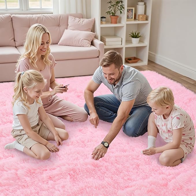 Fluffy Pink Area Rug for Bedroom Living Room Soft 5x7 Fuzzy Washable Rugs Non-Shedding Indoor Plush Rug for Nursery Kids Room Dorm Room Home Decor, High Pile Shaggy Floor Carpets(Pink 5'x7')