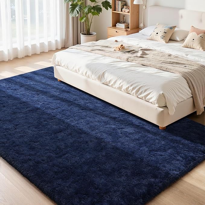 Soft Area Rugs for Bedroom Living Room Plush Fluffy Rug 5x8 Feet, Shag Furry Area Rug Carpet Non Shedding for Nursery Children Kids Girls Room Home Decorative, Navy Blue