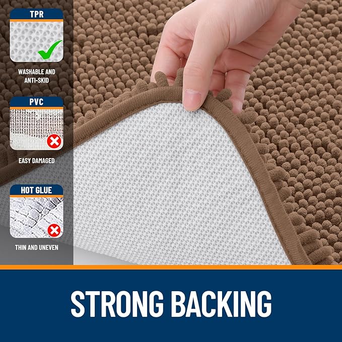 OLANLY Small Bathroom Rugs 24x16, Extra Soft Absorbent Chenille Bath Rugs, Rubber Backing Quick Dry, Machine Washable Bath Mats for Bathroom Floor, Tub and Shower, Home Decor Accessories, Mocha