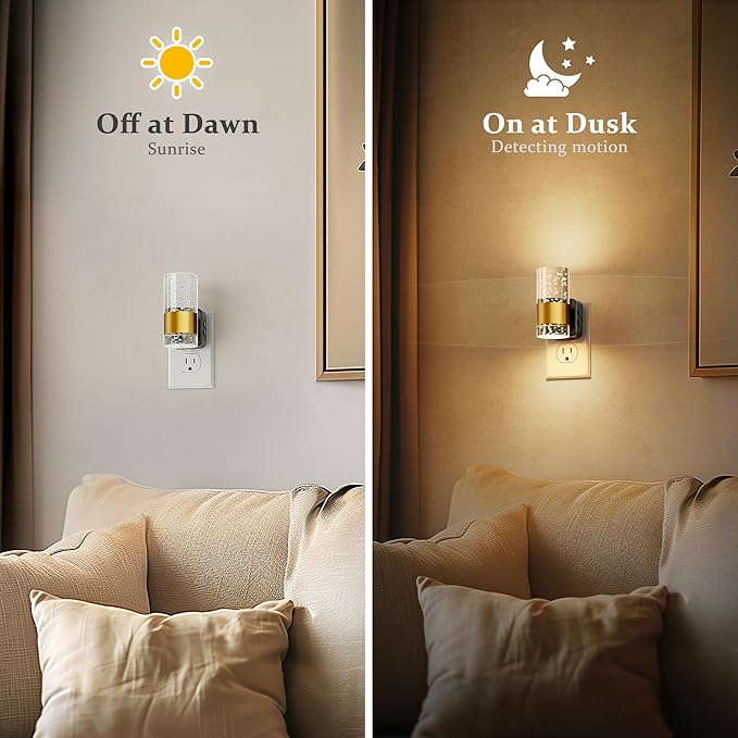 JandCase Night Lights Plug into Wall, 2 Pack 3CCT Color Changing Night Light, 10/50/100LM Adjustable Brightness Nightlight, Amber/3000K/5000K Nightlight with Dusk to Dawn Sensor for Home Decor