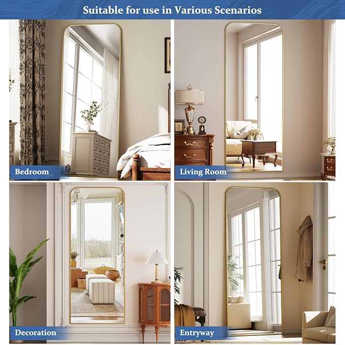 Full Length Mirror 71"x26" Arched Floor Standing Large Mirrors Full Body Mirror with Stand - with Aluminum Frame for Bedroom Living Room, Gold