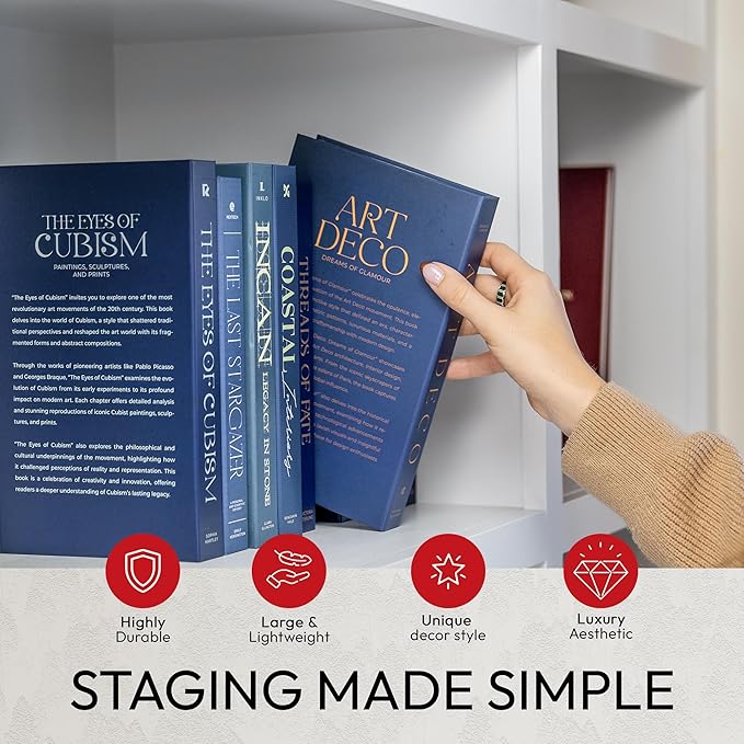 Decorative Books | Blue 10 Book Set with 3 Sizes | Preassembled with Hidden Storage | Perfectly Stackable for Easy Home Staging | Book Decor to Elevate Your Space | Home Decor Made Simple!