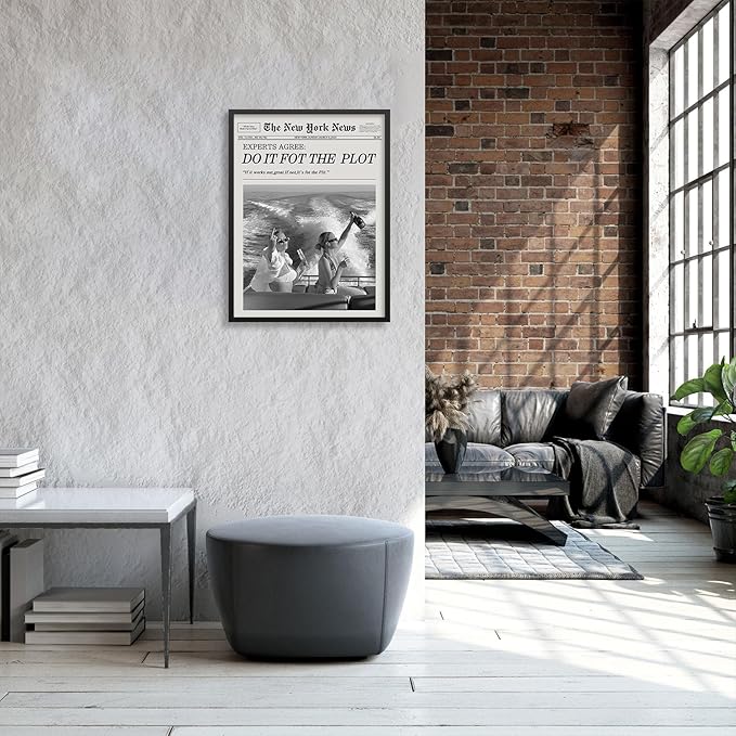 Black and White Fashion Hot Girl Poster Fun Do It For The Plot Newspaper Wall Art 08x10 inch Black Framed Retro Girly Canvas Prints for bar Cart Decor