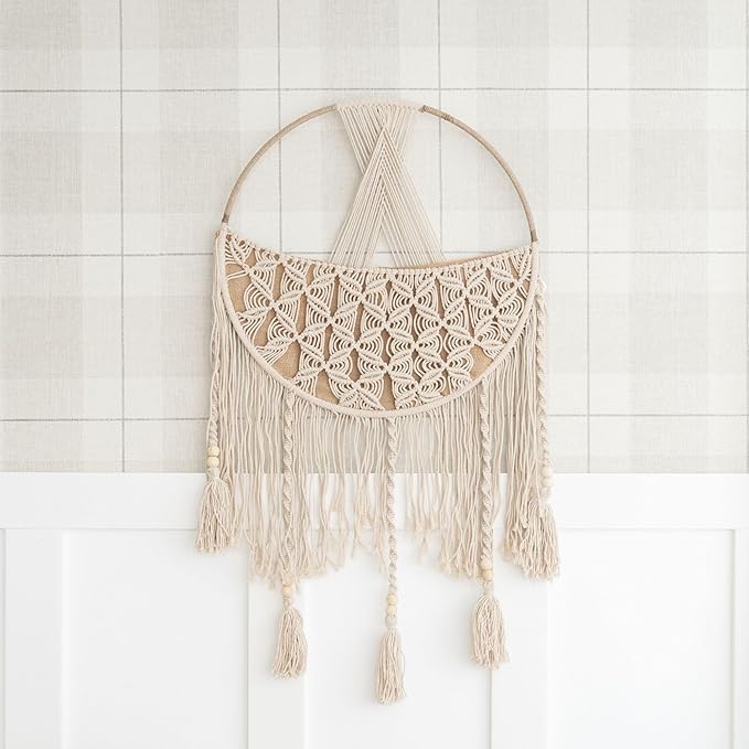 Crane Baby Charlie Farmhouse Macramé Boho Toy Bin with Tassels, Hanging Basket Nursery Decor, Stuffed Animal Storage, Wall Organizer for Playroom, Boho Baby Room Decor& Kids Room Organization